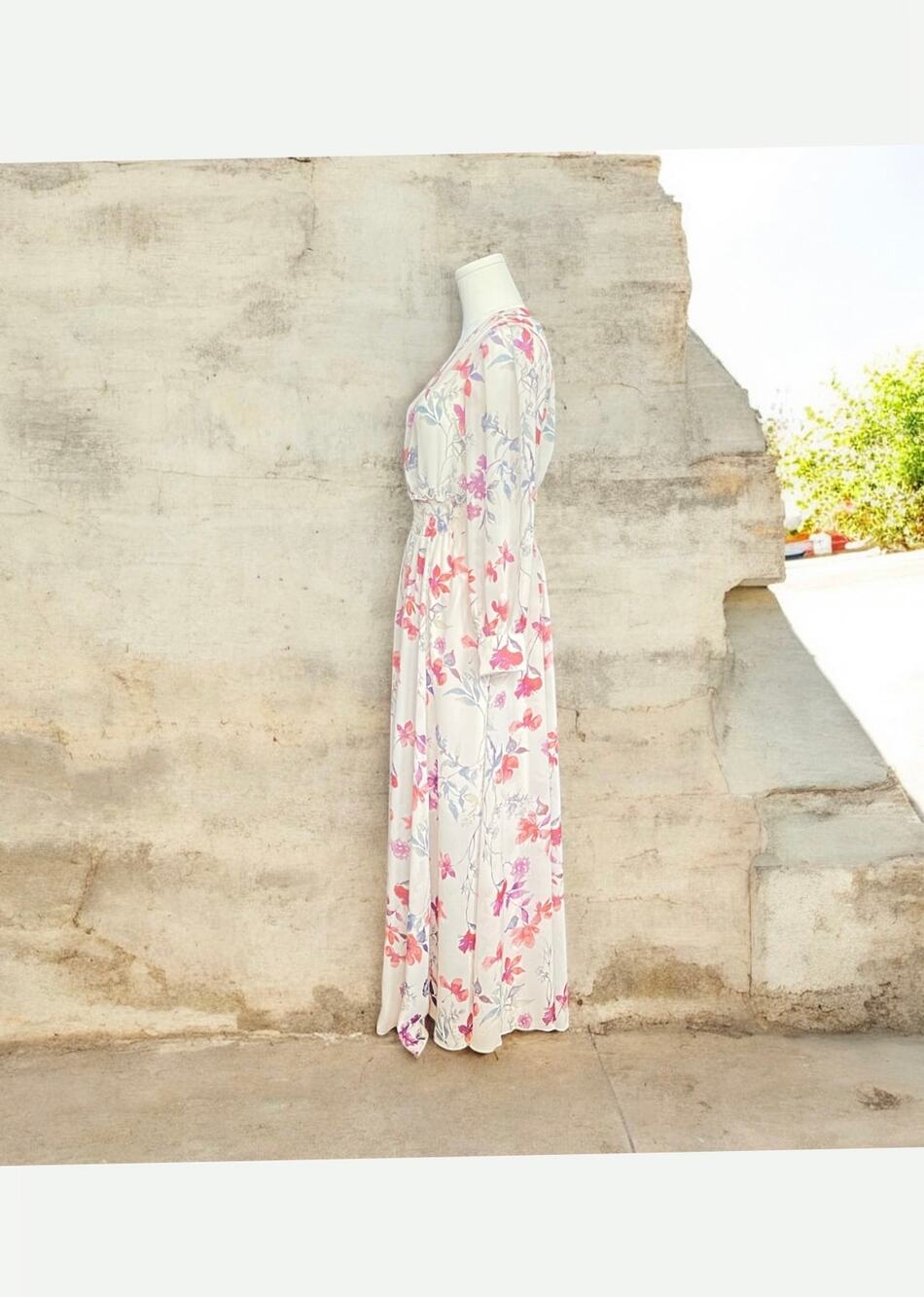 Kate & Lily Sheer White Floral Print Long Sleeve Surplice V-Neck Maxi Dress 4